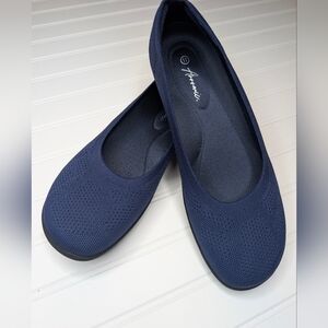 Navy Blue Ballet Flats with Knit Fabric and Slip-On Design